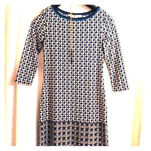 Tan and blue three quarter sleeve dress